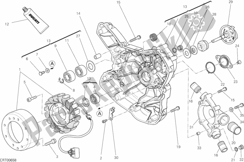 Todas as partes de Tampa Do Crnkcse Lateral Da Bomba De água do Ducati Diavel FL 1200 2015